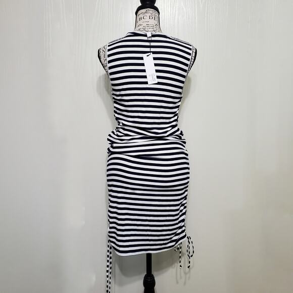 BB Dakota by Steve Madden NWT Navy Cream Stripe Tank Bodycon Dress Ruching Large - Picture 5 of 10